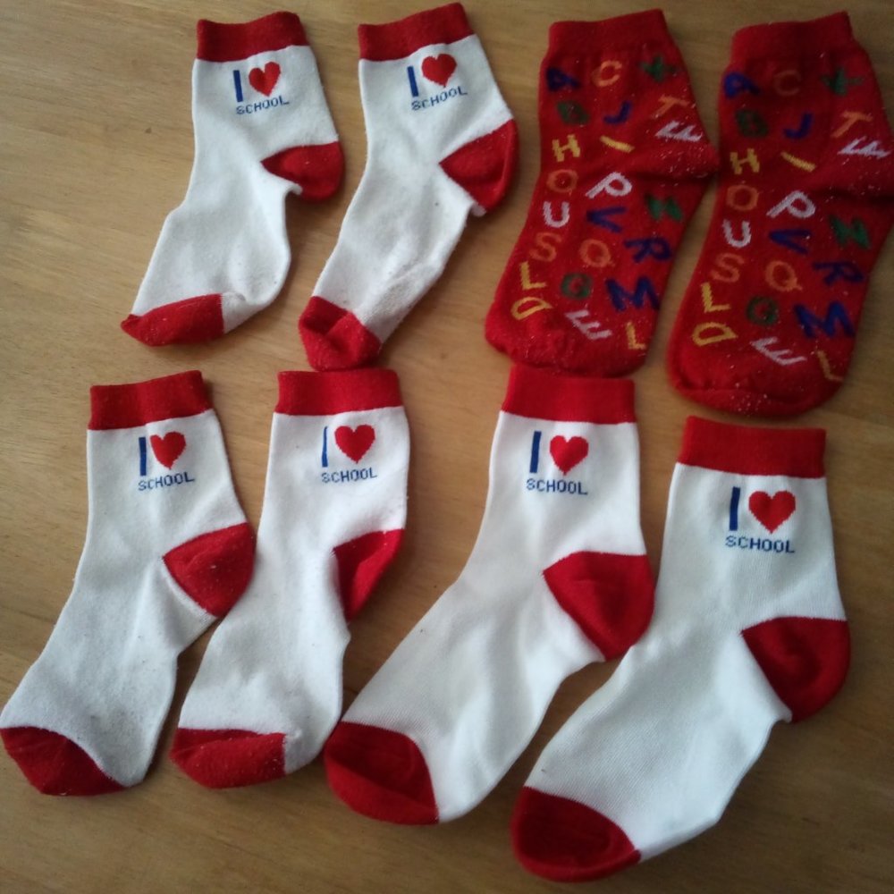 4 Pairs Girl's Ankle Socks I Love School /ABC'S